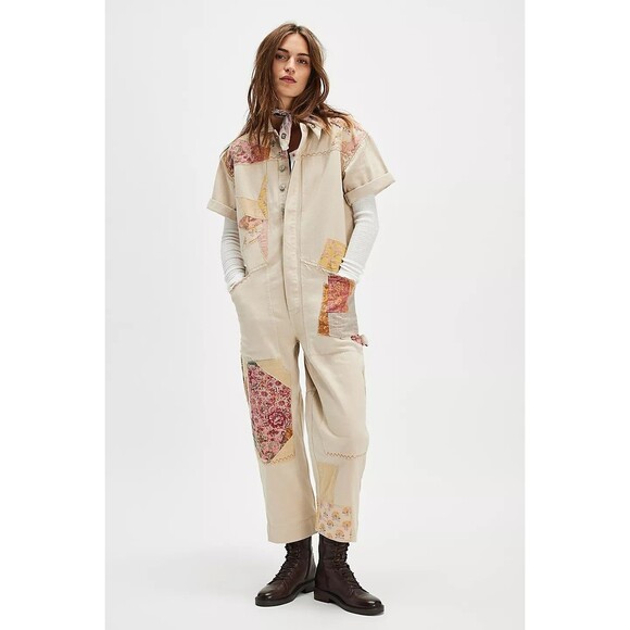 Free People Pants - Free People We The Free Glory Days Jumpsuit Utility Patchwork Cotton M 285765